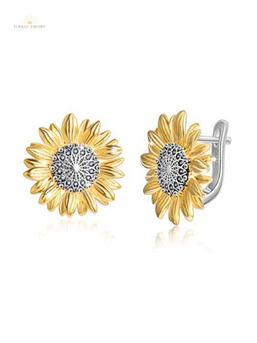 925 Sterling Silver Sunflower Hoop Earrings Gold Plated Hypoallergenic
